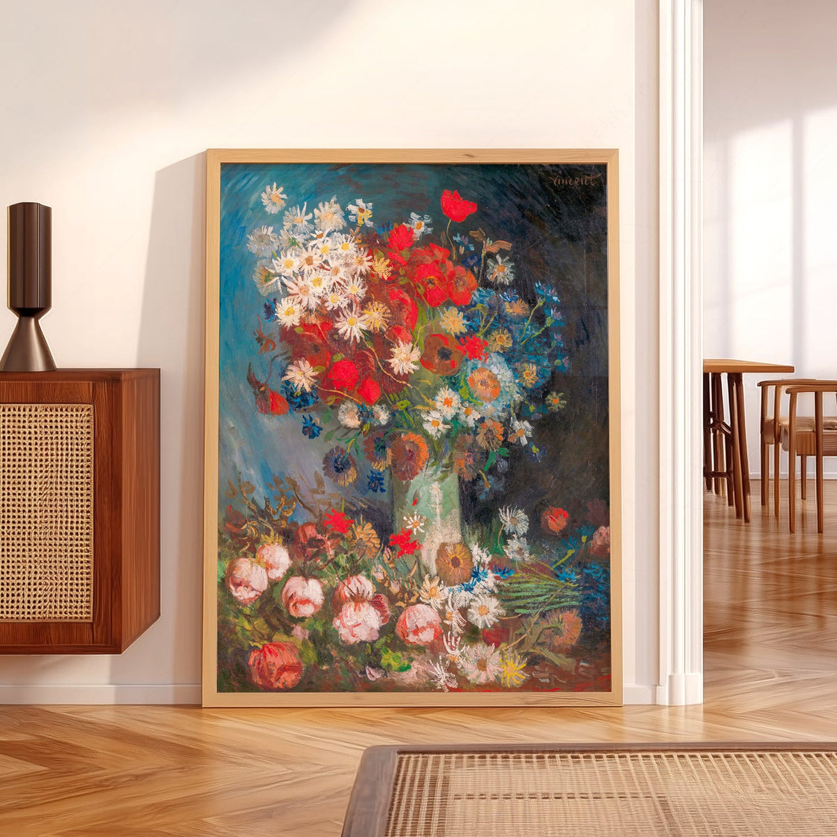 Van Gogh Vase with Poppies and Daisies Art Print – Famous Painting Poster