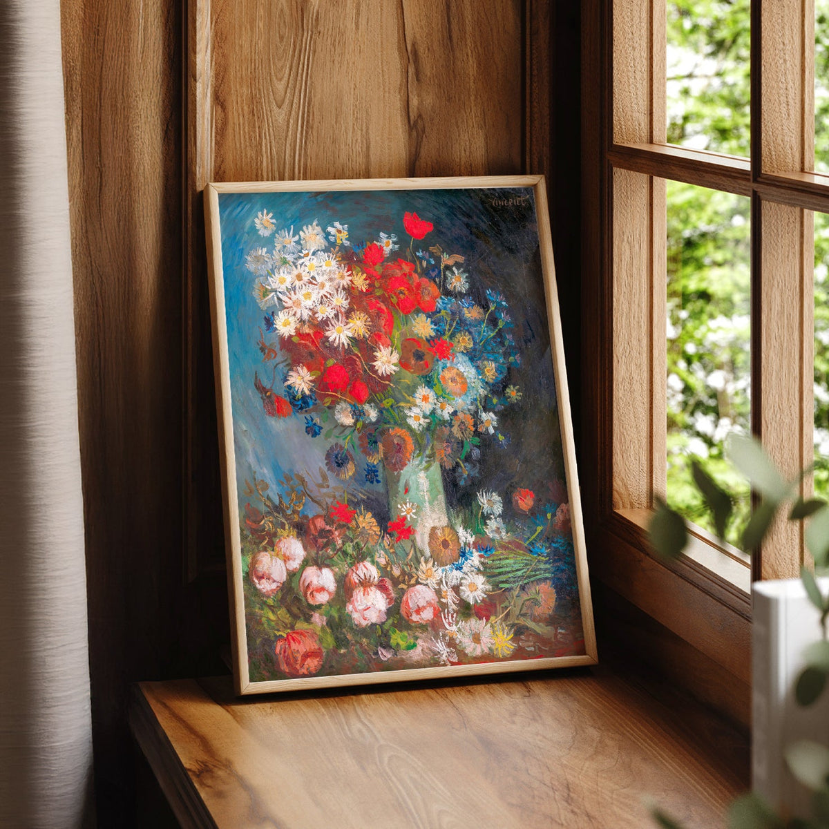 Van Gogh Vase with Poppies and Daisies Art Print – Famous Painting Poster