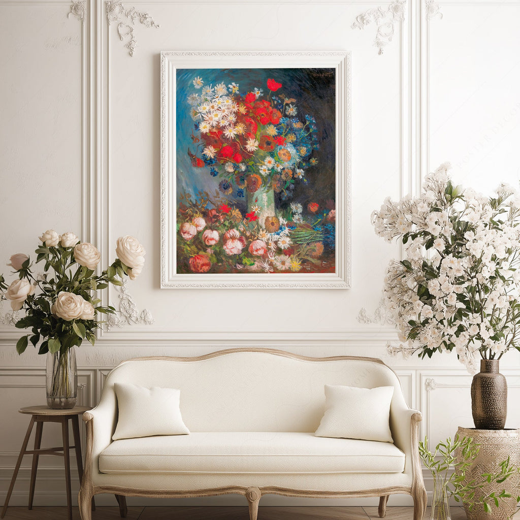 Van Gogh Vase with Poppies and Daisies Art Print – Famous Painting Poster