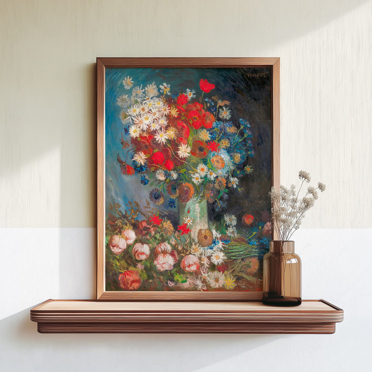 Van Gogh Vase with Poppies and Daisies Art Print – Famous Painting Poster