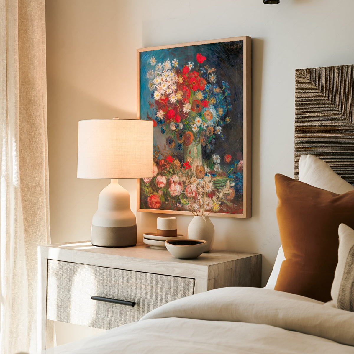 Van Gogh Vase with Poppies and Daisies Art Print – Famous Painting Poster