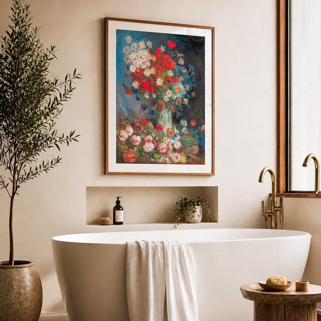Van Gogh Vase with Poppies and Daisies Art Print – Famous Painting Poster