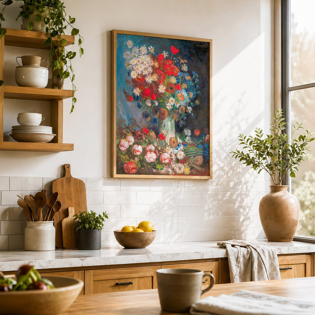 Van Gogh Vase with Poppies and Daisies Art Print – Famous Painting Poster