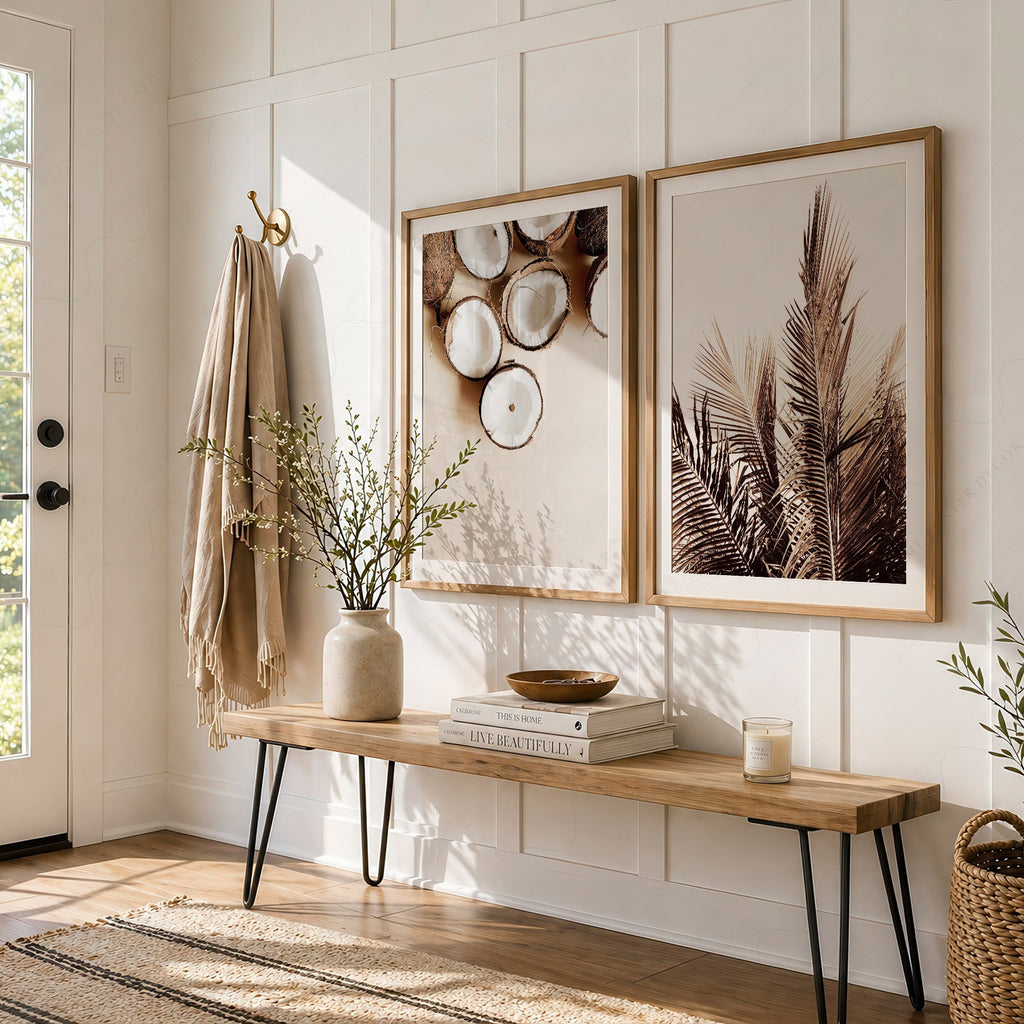 Tropical Coconut & Palm Leaf Print Set – Boho Coastal Wall Art Decor