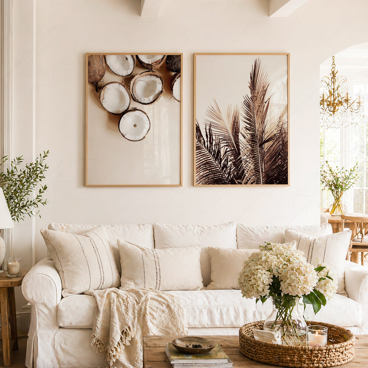 Tropical Coconut & Palm Leaf Print Set – Boho Coastal Wall Art Decor