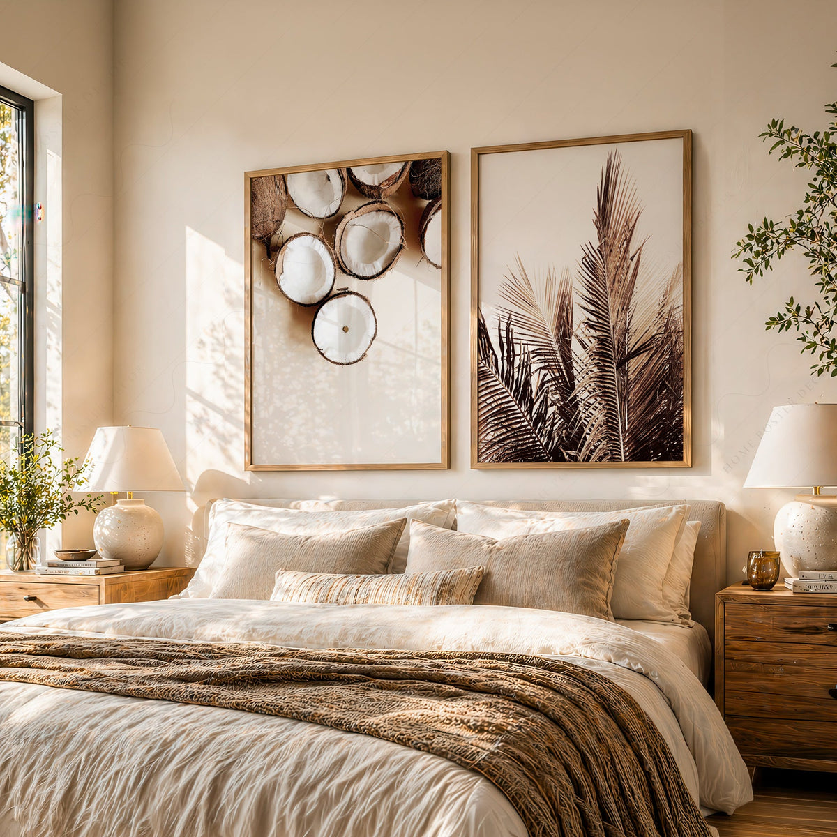 Tropical Coconut & Palm Leaf Print Set – Boho Coastal Wall Art Decor