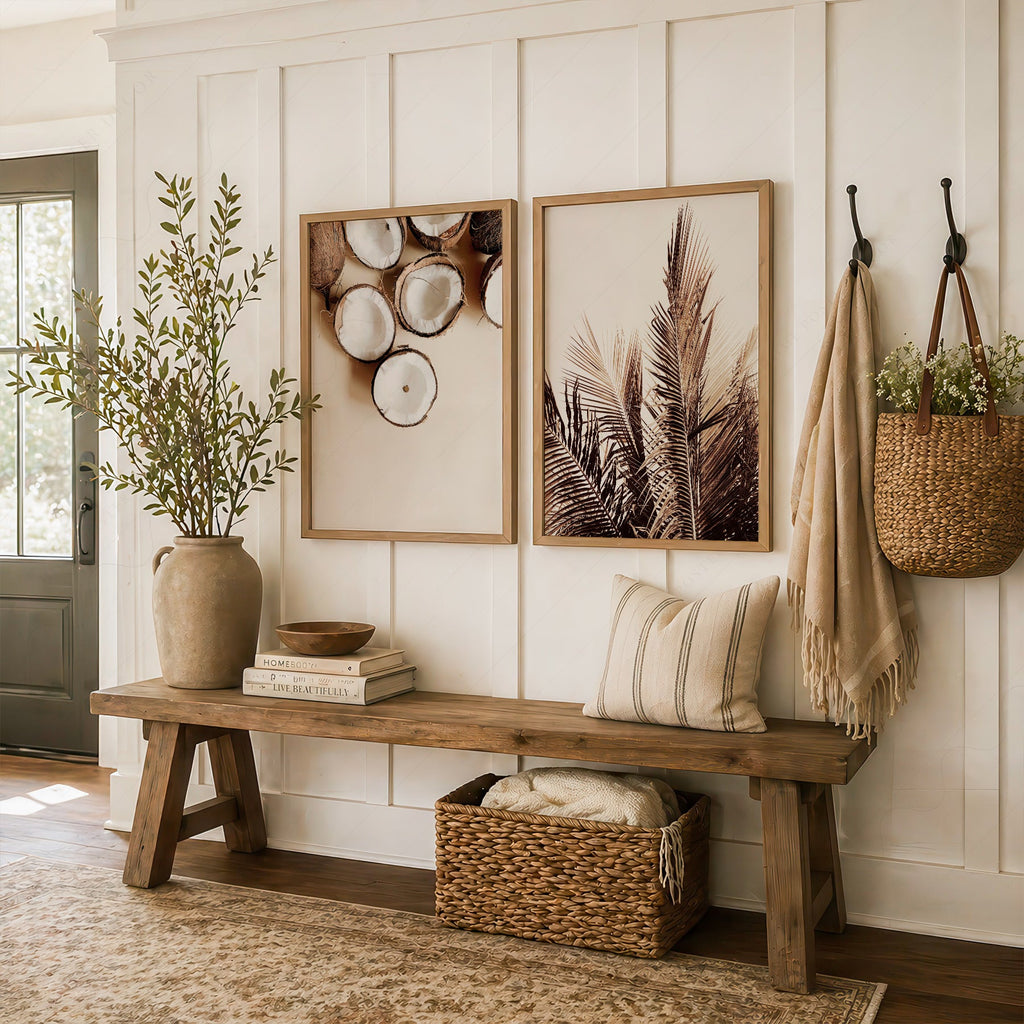 Tropical Coconut & Palm Leaf Print Set – Boho Coastal Wall Art Decor