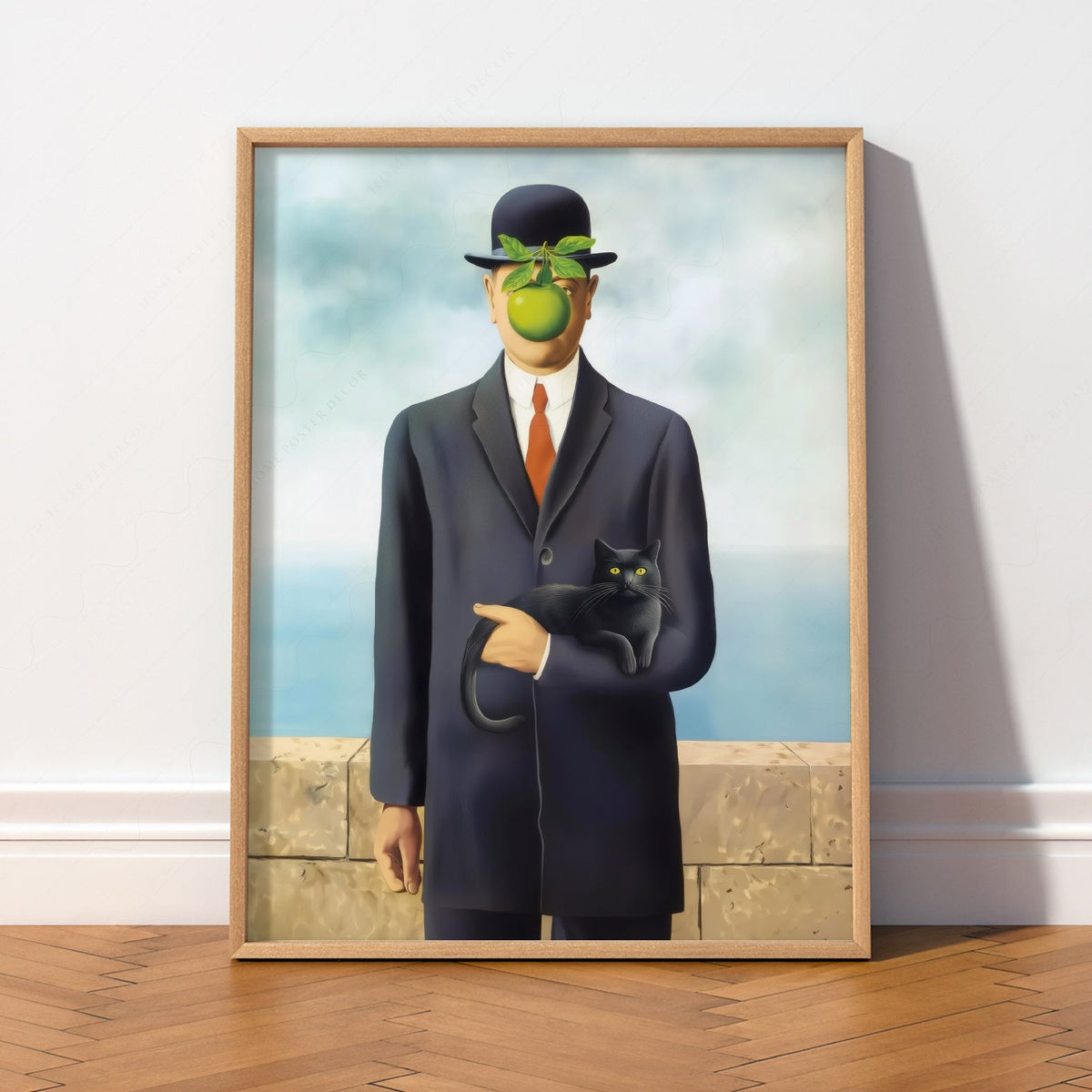 Magritte Son of Man Cat Print – Funny Surrealist Art Poster Wall Decor
