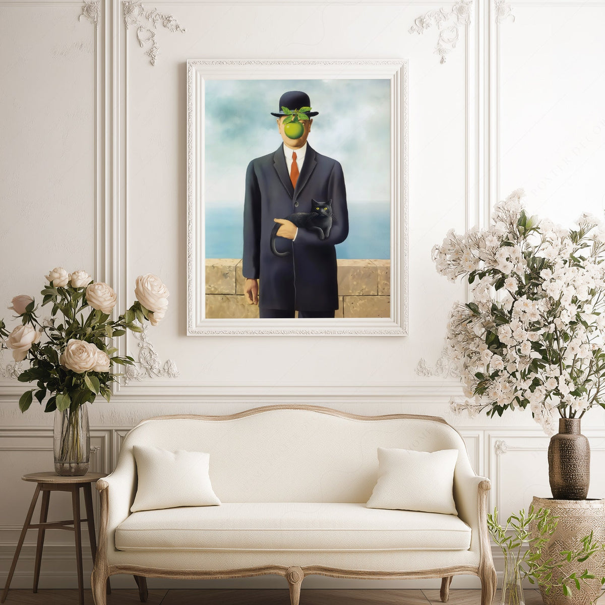 Magritte Son of Man Cat Print – Funny Surrealist Art Poster Wall Decor