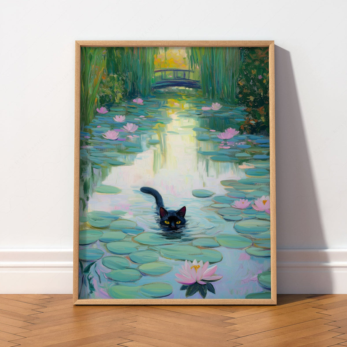 Monet Water Lilies Black Cat Print – Funny Cat Lover Wall Art Poster