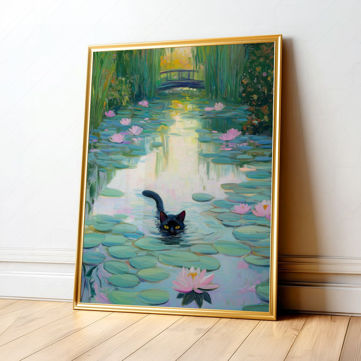 Monet Water Lilies Black Cat Print – Funny Cat Lover Wall Art Poster