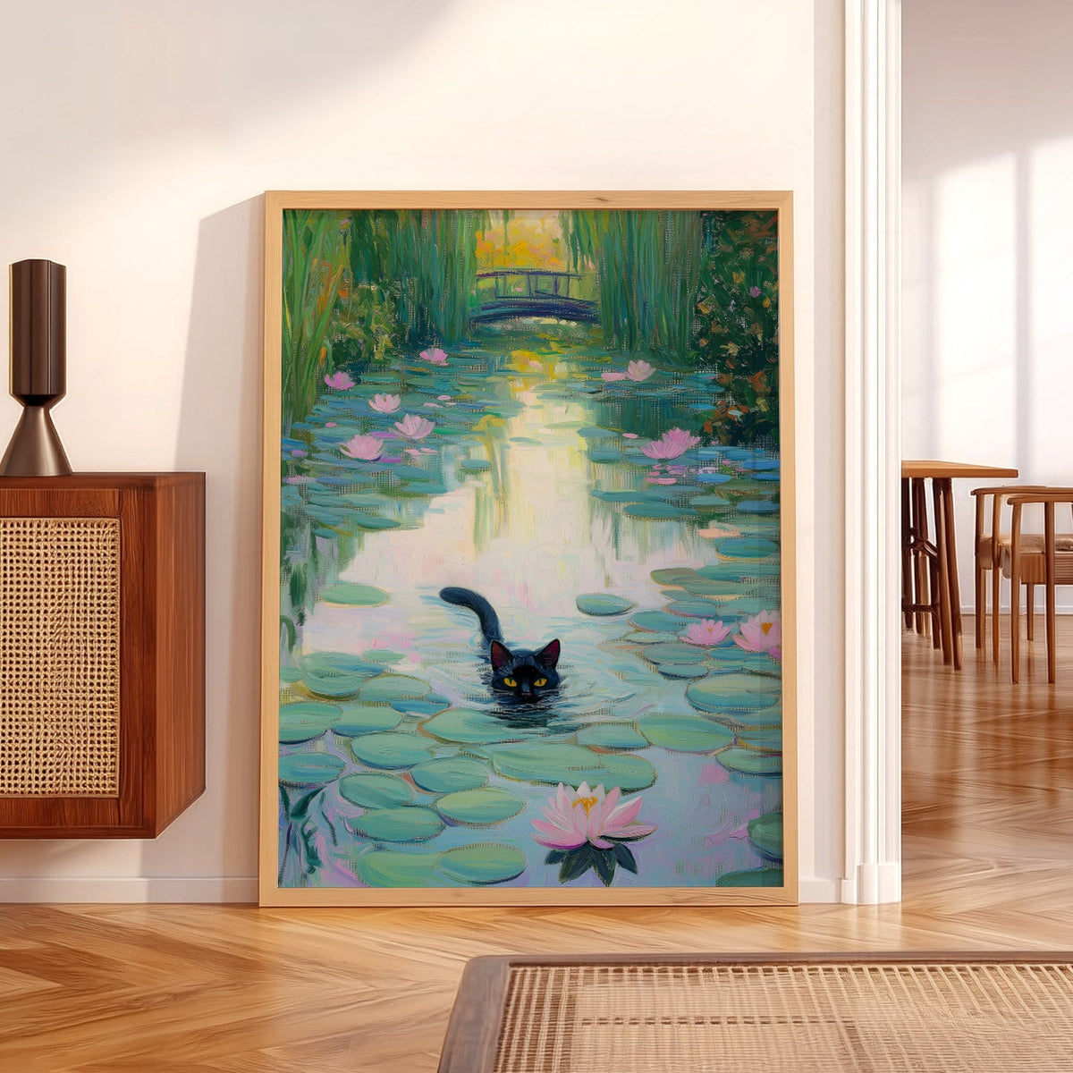 Monet Water Lilies Black Cat Print – Funny Cat Lover Wall Art Poster