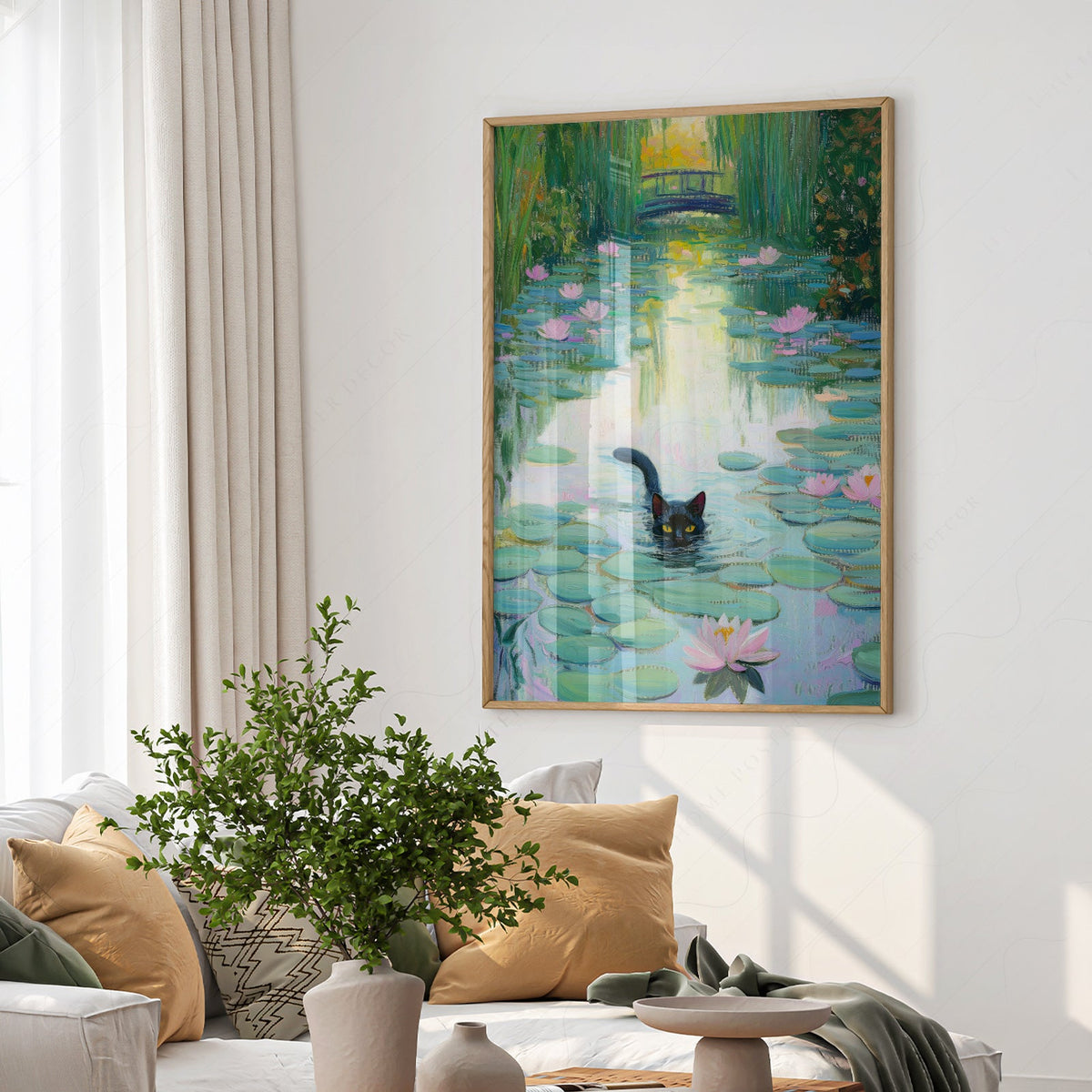 Monet Water Lilies Black Cat Print – Funny Cat Lover Wall Art Poster