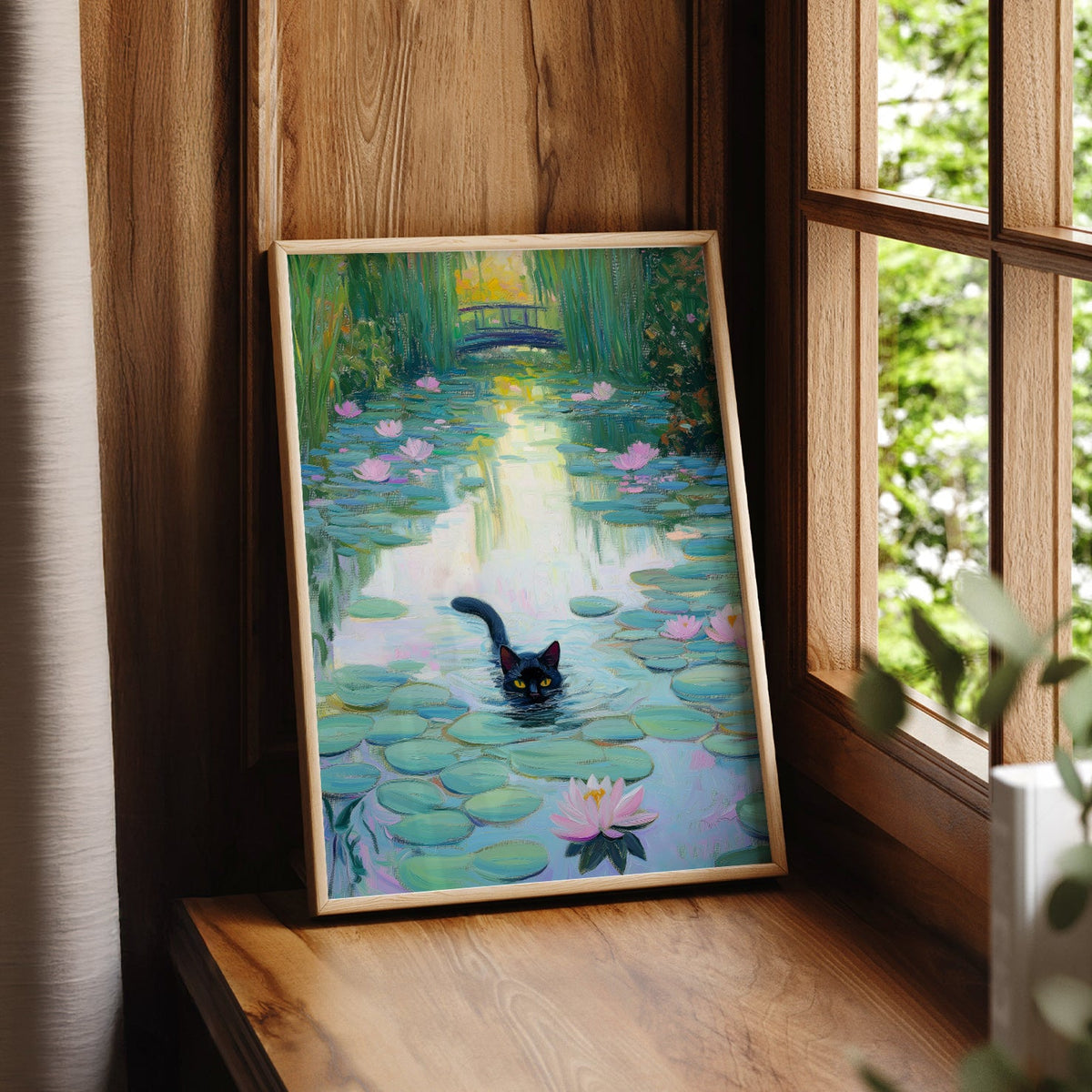 Monet Water Lilies Black Cat Print – Funny Cat Lover Wall Art Poster