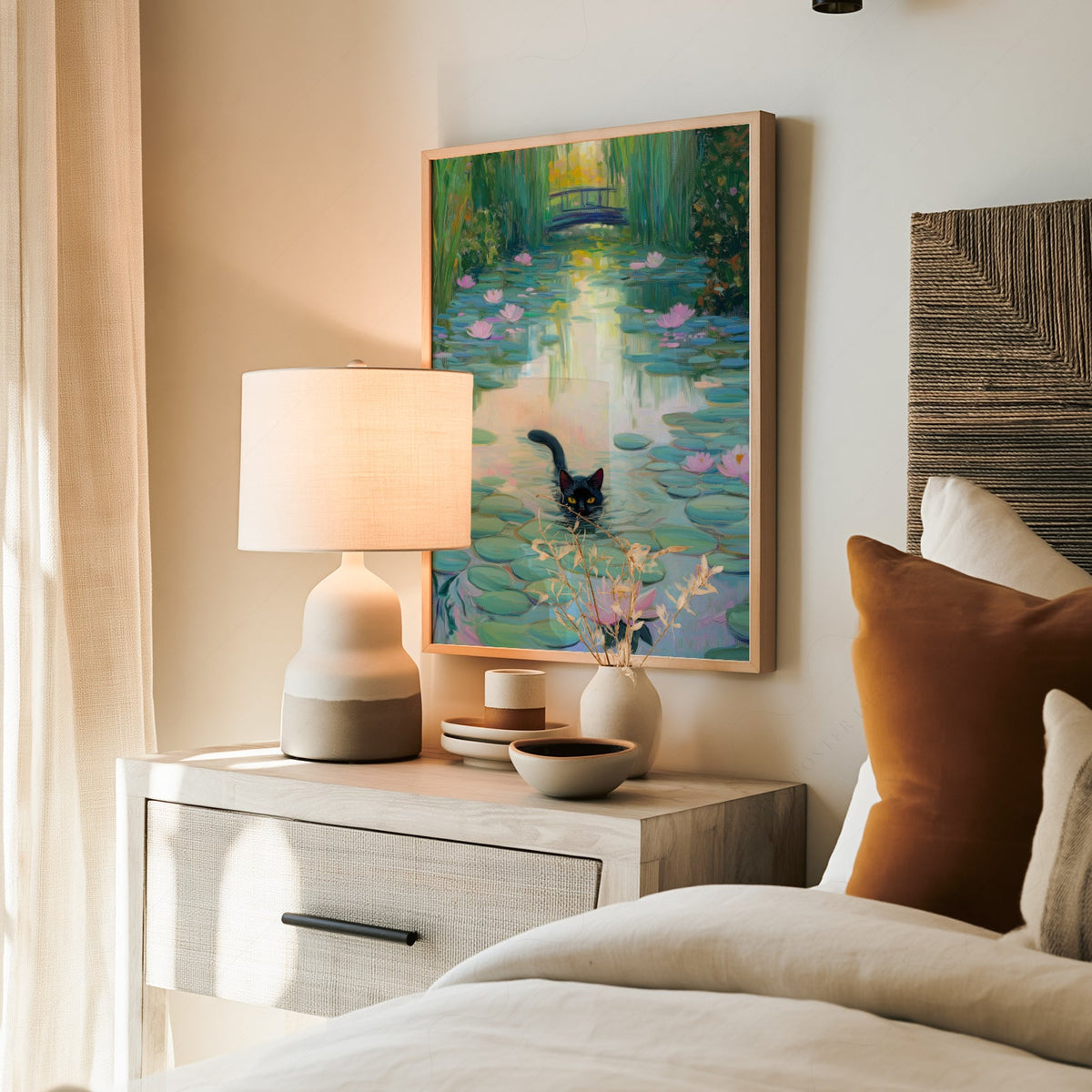 Monet Water Lilies Black Cat Print – Funny Cat Lover Wall Art Poster