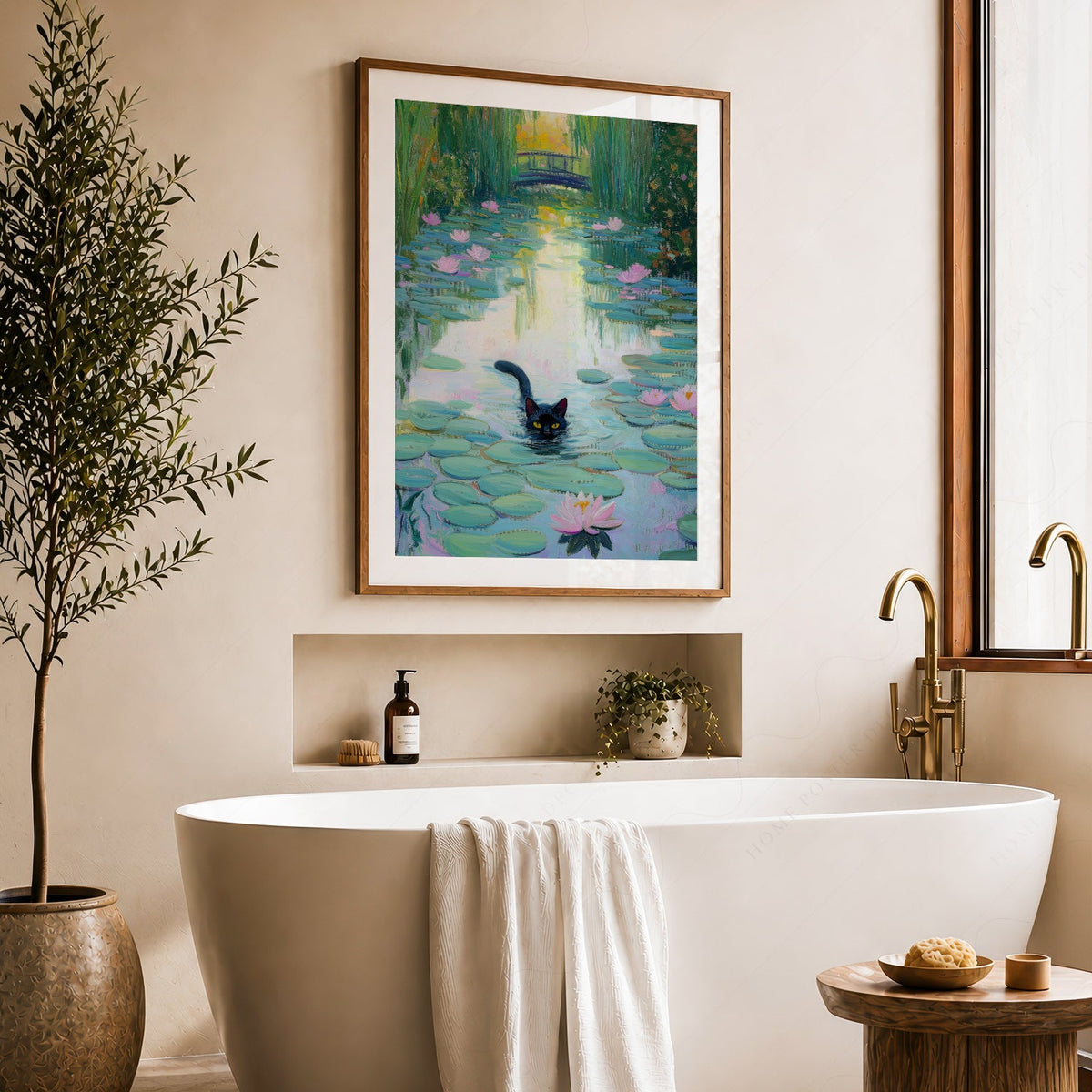 Monet Water Lilies Black Cat Print – Funny Cat Lover Wall Art Poster