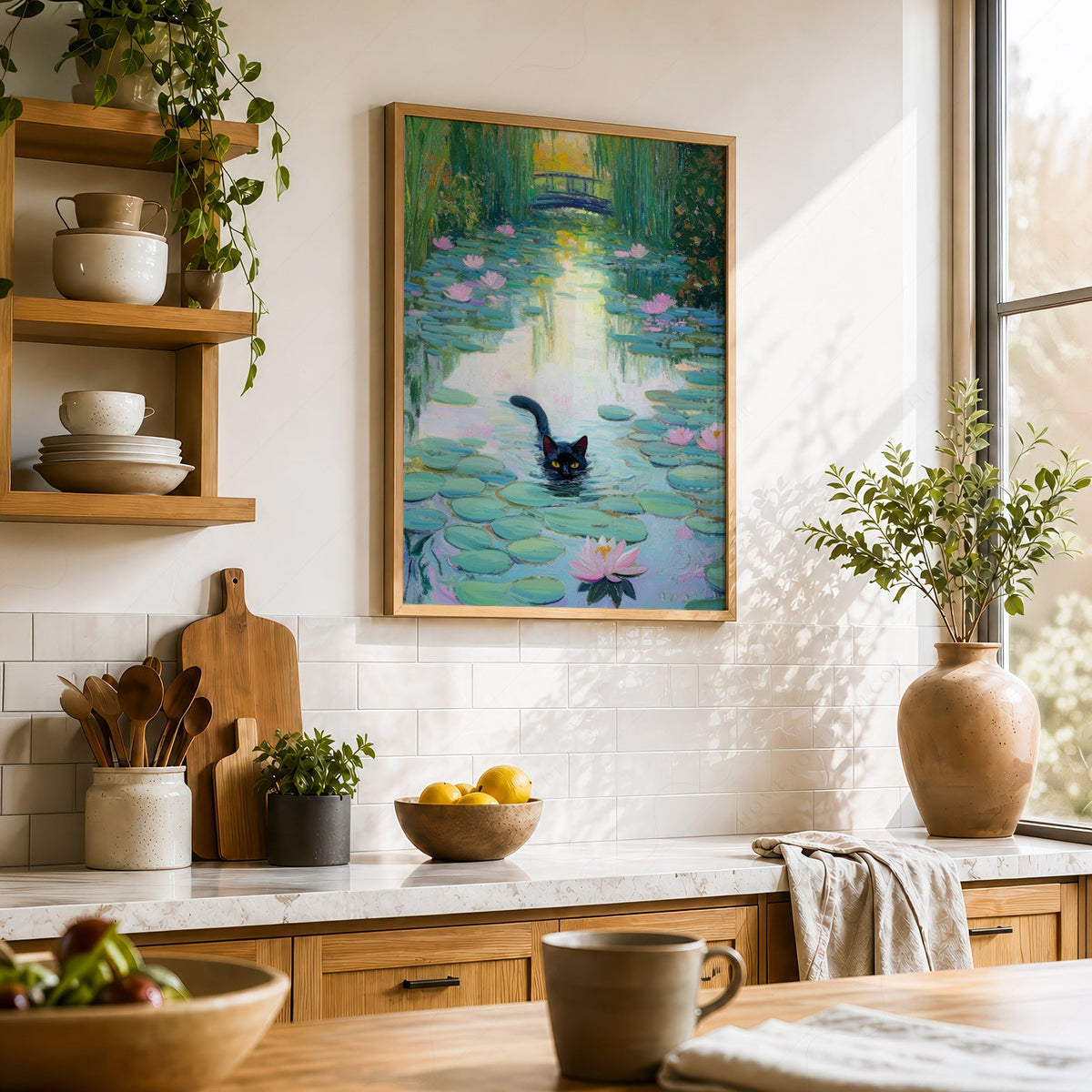 Monet Water Lilies Black Cat Print – Funny Cat Lover Wall Art Poster