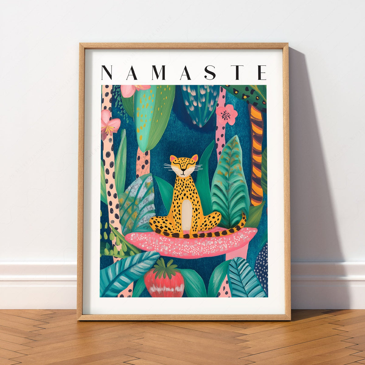 Namaste Leopard Print – Tropical Jungle Wall Art Poster Decor