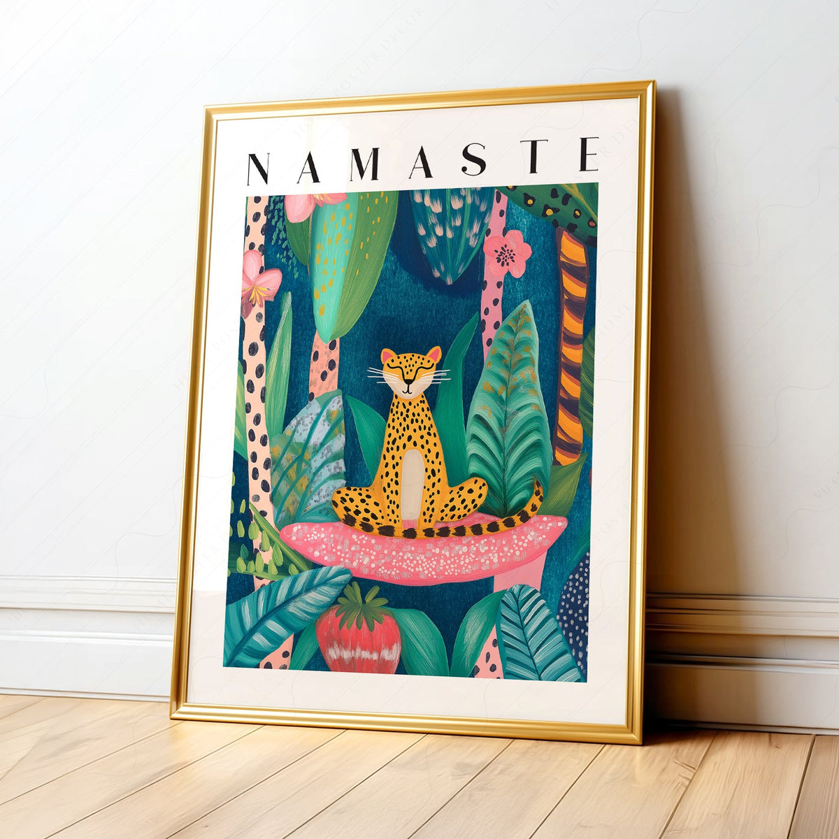 Namaste Leopard Print – Tropical Jungle Wall Art Poster Decor