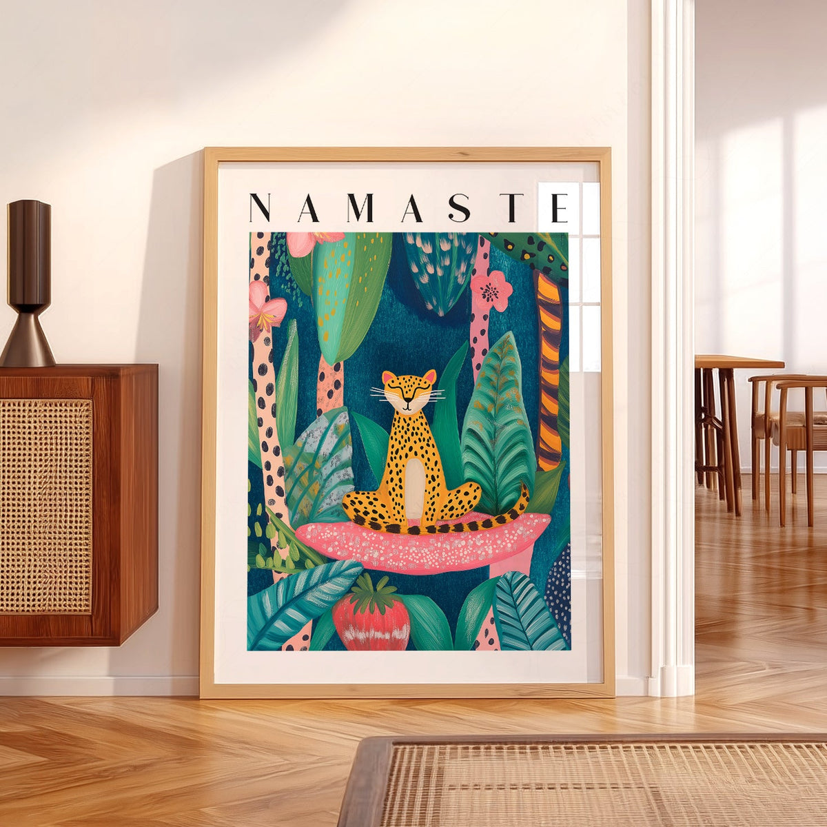 Namaste Leopard Print – Tropical Jungle Wall Art Poster Decor