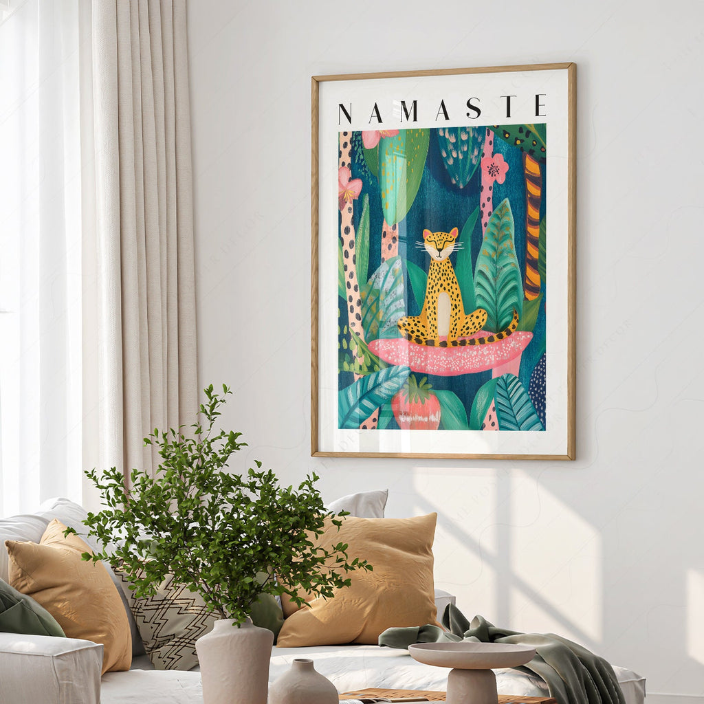 Namaste Leopard Print – Tropical Jungle Wall Art Poster Decor