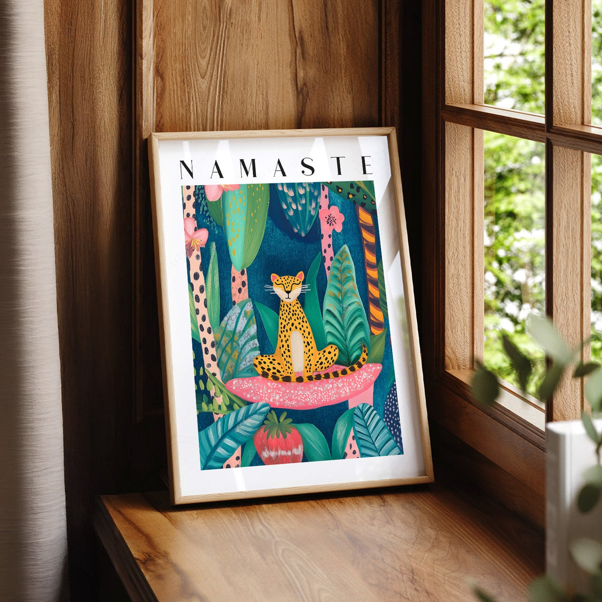 Namaste Leopard Print – Tropical Jungle Wall Art Poster Decor