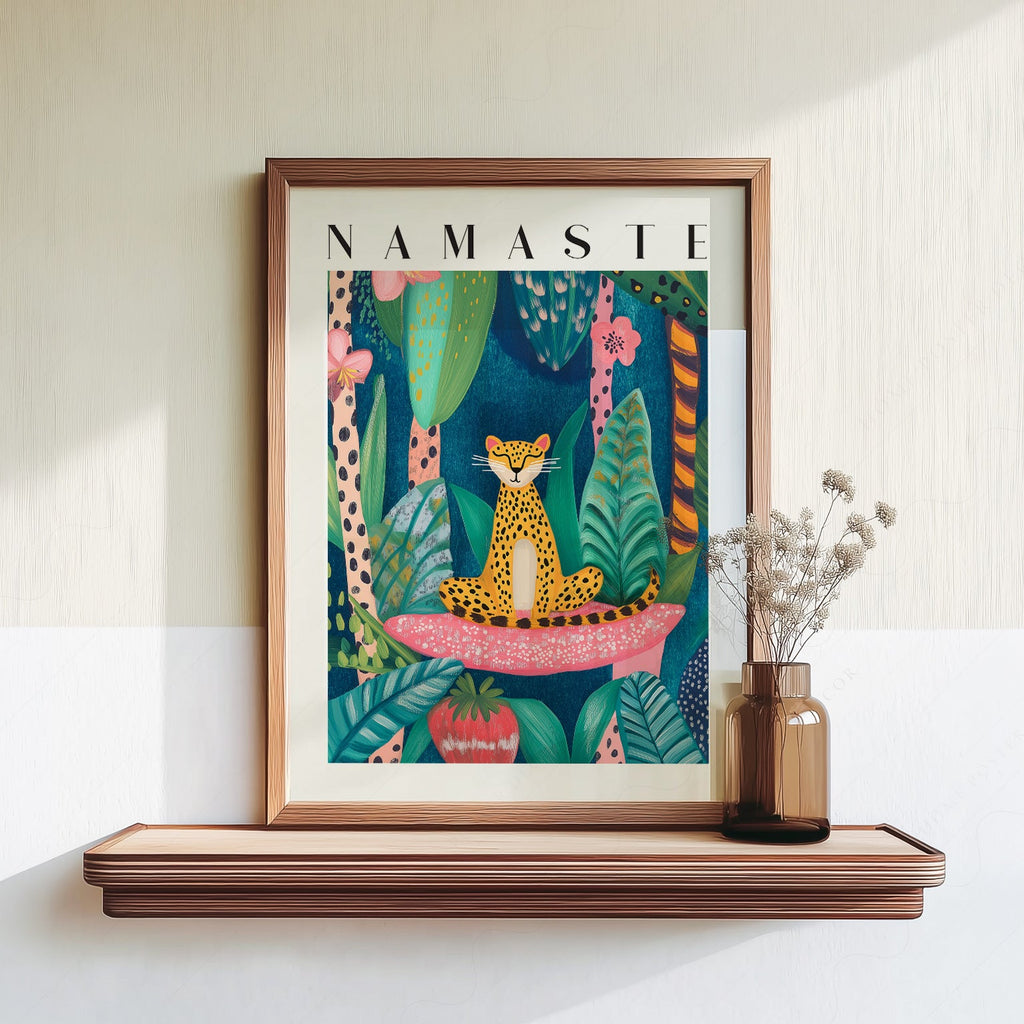 Namaste Leopard Print – Tropical Jungle Wall Art Poster Decor