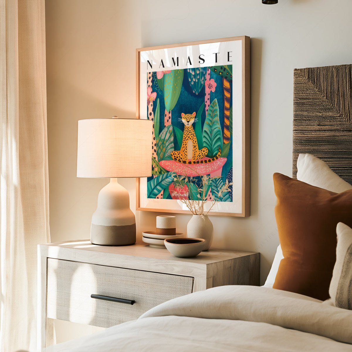 Namaste Leopard Print – Tropical Jungle Wall Art Poster Decor