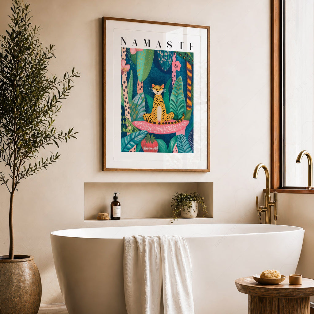 Namaste Leopard Print – Tropical Jungle Wall Art Poster Decor