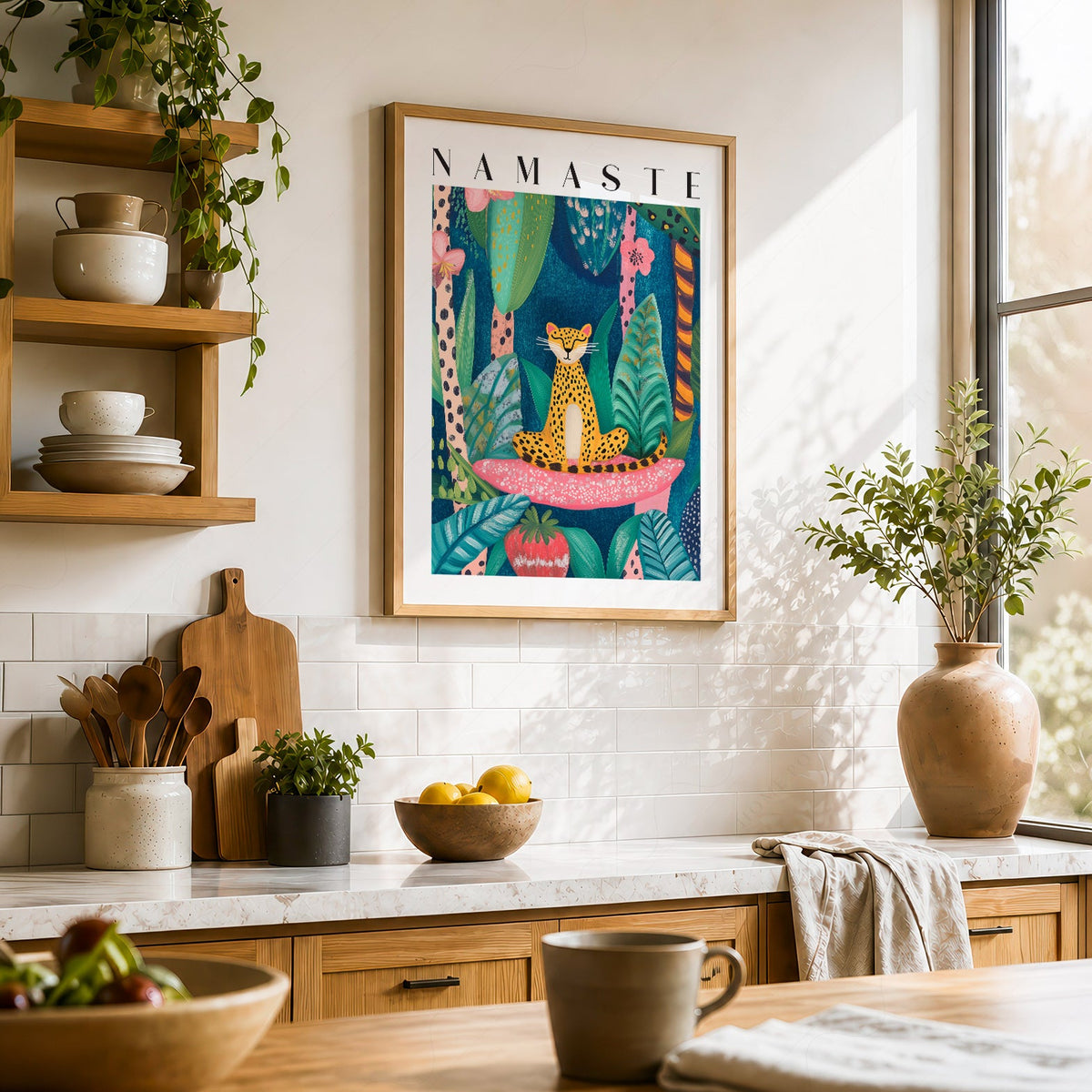Namaste Leopard Print – Tropical Jungle Wall Art Poster Decor