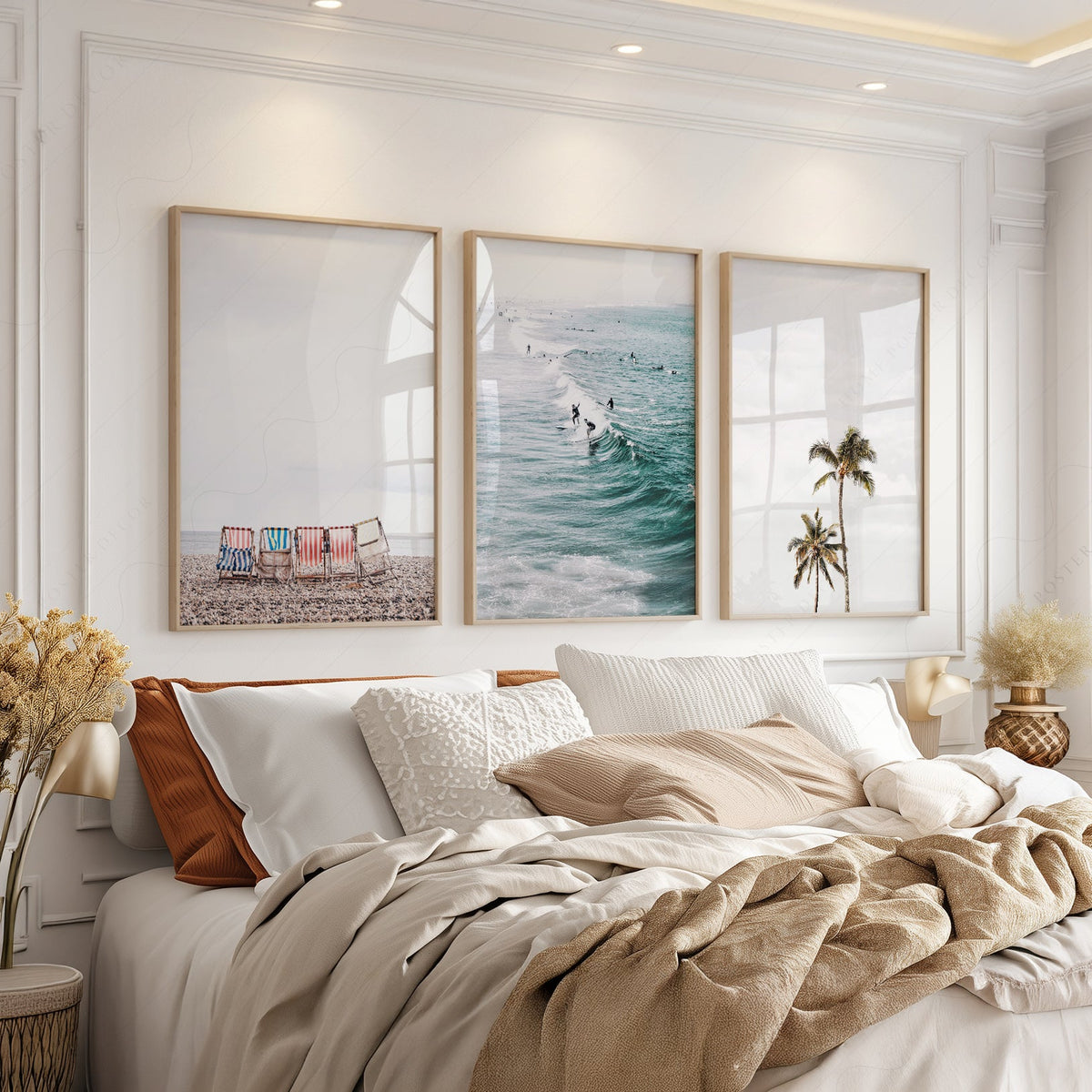 Coastal Beach Photography Set of 3 Prints – Surf Palm Tree Wall Art