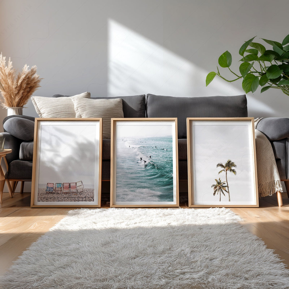 Coastal Beach Photography Set of 3 Prints – Surf Palm Tree Wall Art