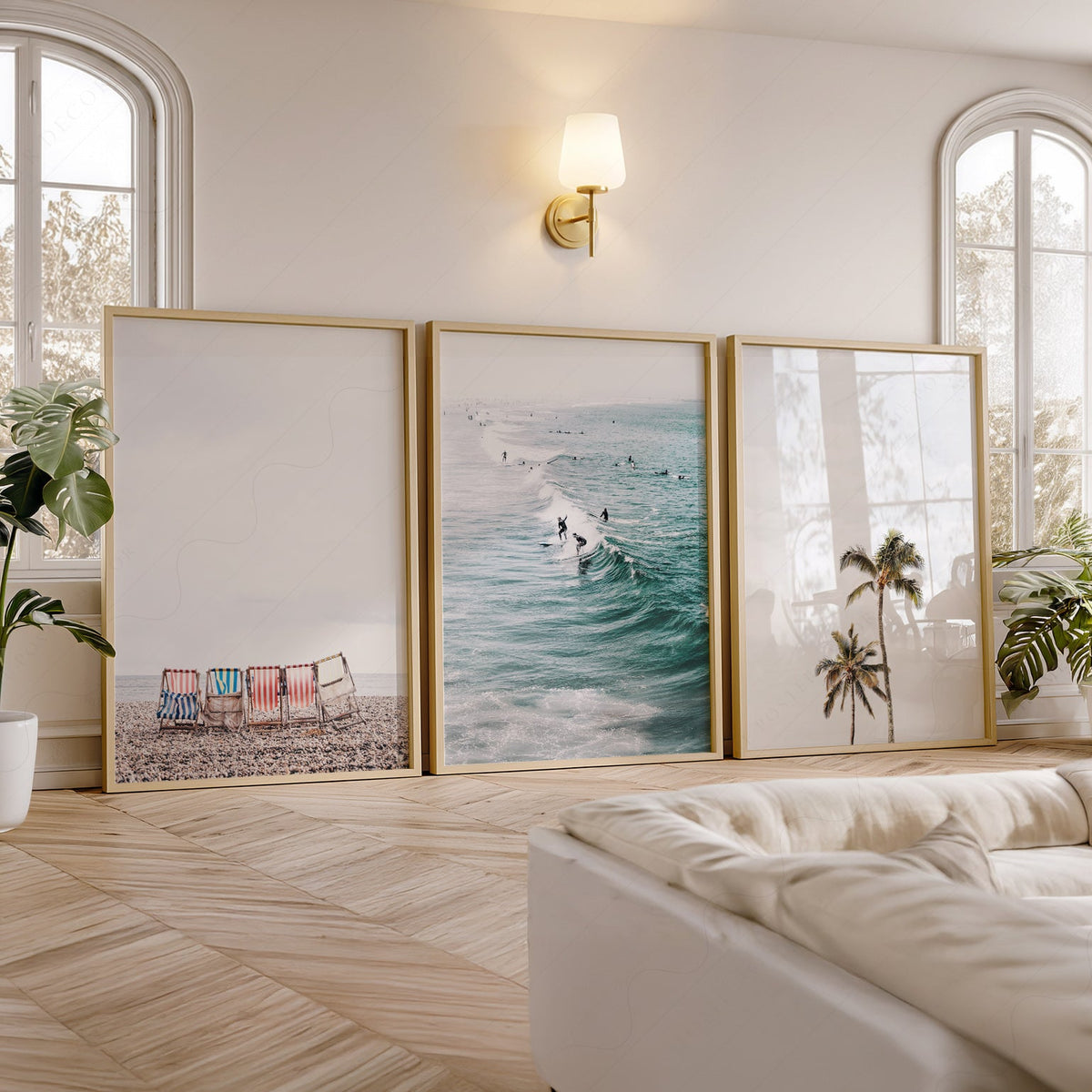 Coastal Beach Photography Set of 3 Prints – Surf Palm Tree Wall Art