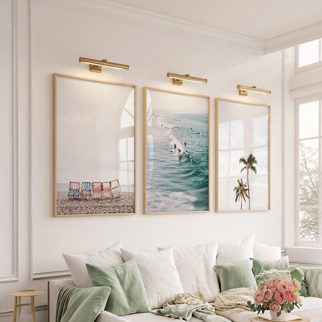 Coastal Beach Photography Set of 3 Prints – Surf Palm Tree Wall Art