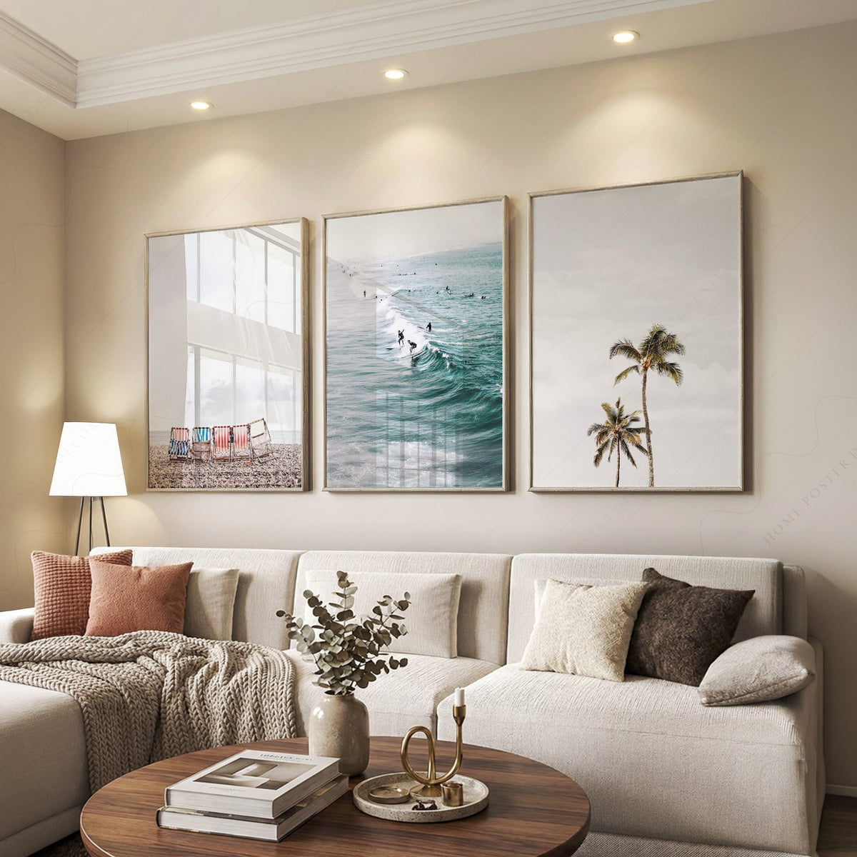 Coastal Beach Photography Set of 3 Prints – Surf Palm Tree Wall Art