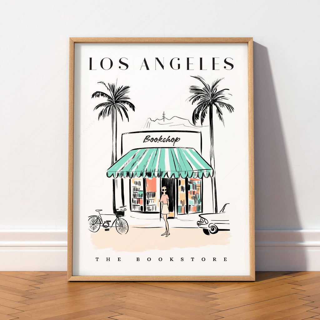 Los Angeles Bookstore Print – California Travel Poster Wall Art