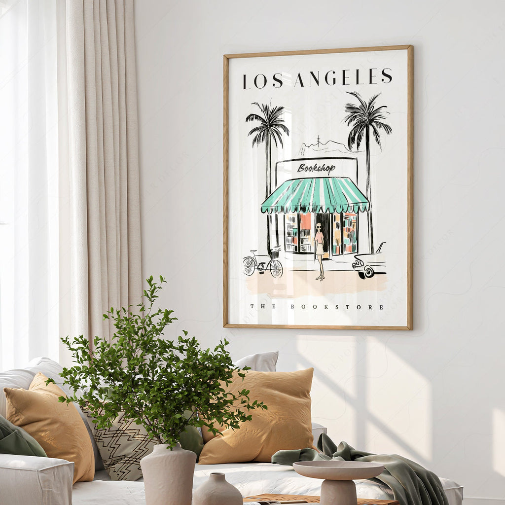 Los Angeles Bookstore Print – California Travel Poster Wall Art