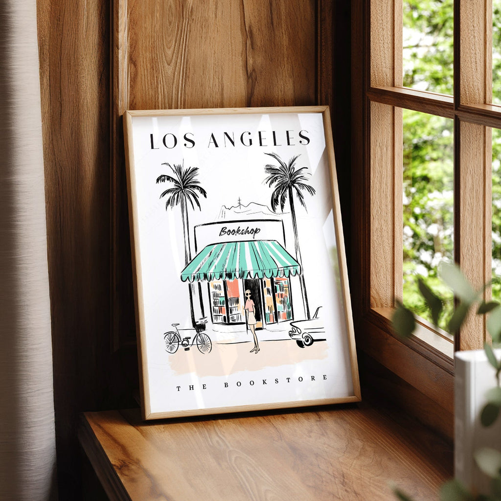 Los Angeles Bookstore Print – California Travel Poster Wall Art