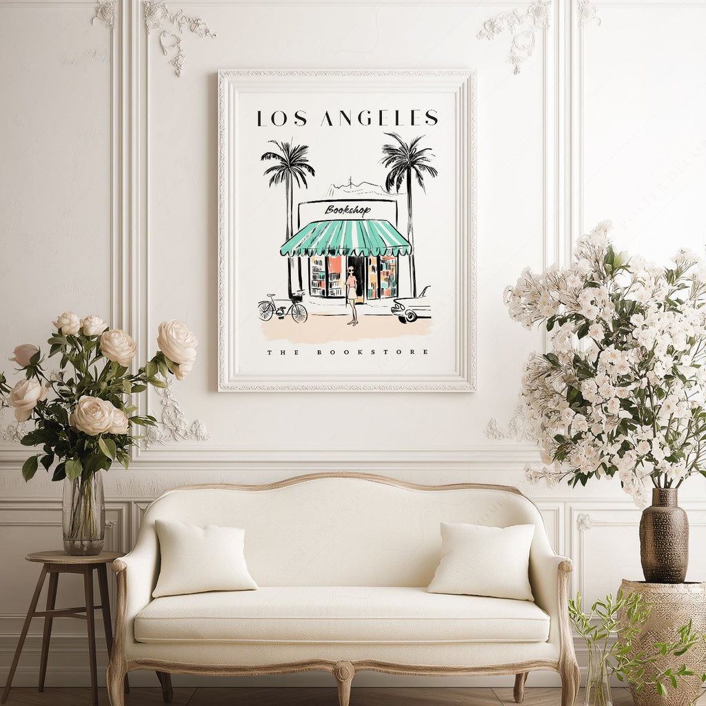 Los Angeles Bookstore Print – California Travel Poster Wall Art