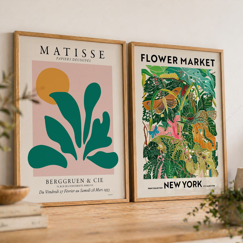 Ensemble de 2 estampes Henri Matisse et Marché aux fleurs de New York – Art mural moderne