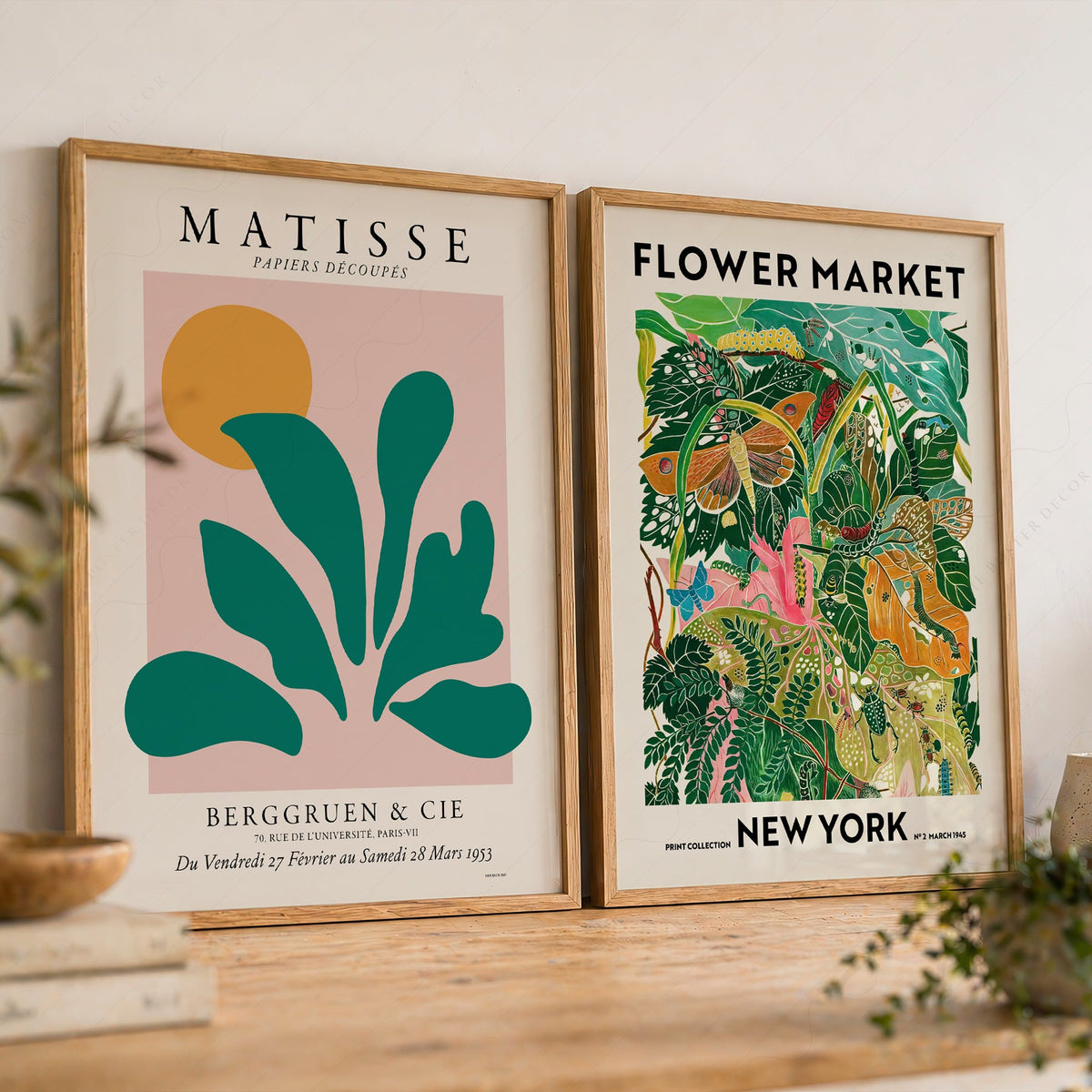 Ensemble de 2 estampes Henri Matisse et Marché aux fleurs de New York – Art mural moderne