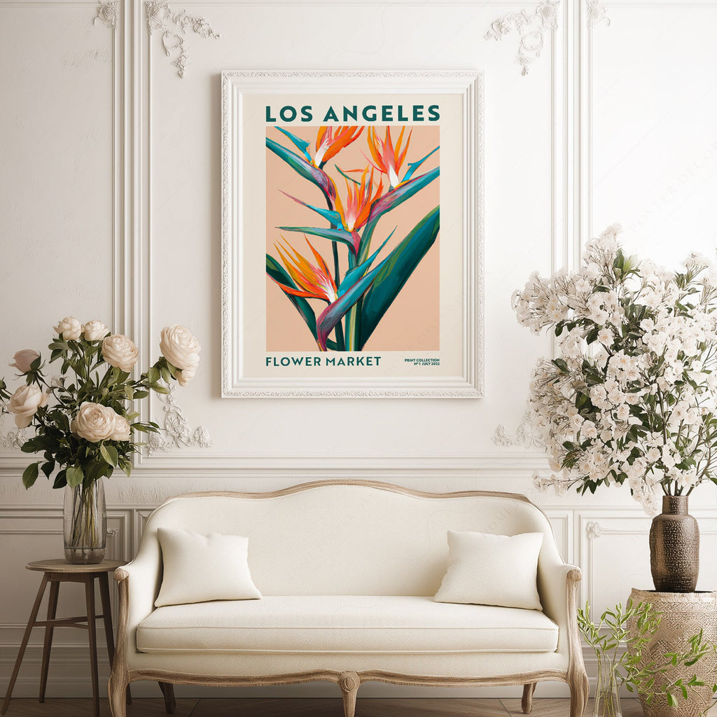 Affiche Los Angeles Flower Market – Art mural botanique Oiseau de paradis