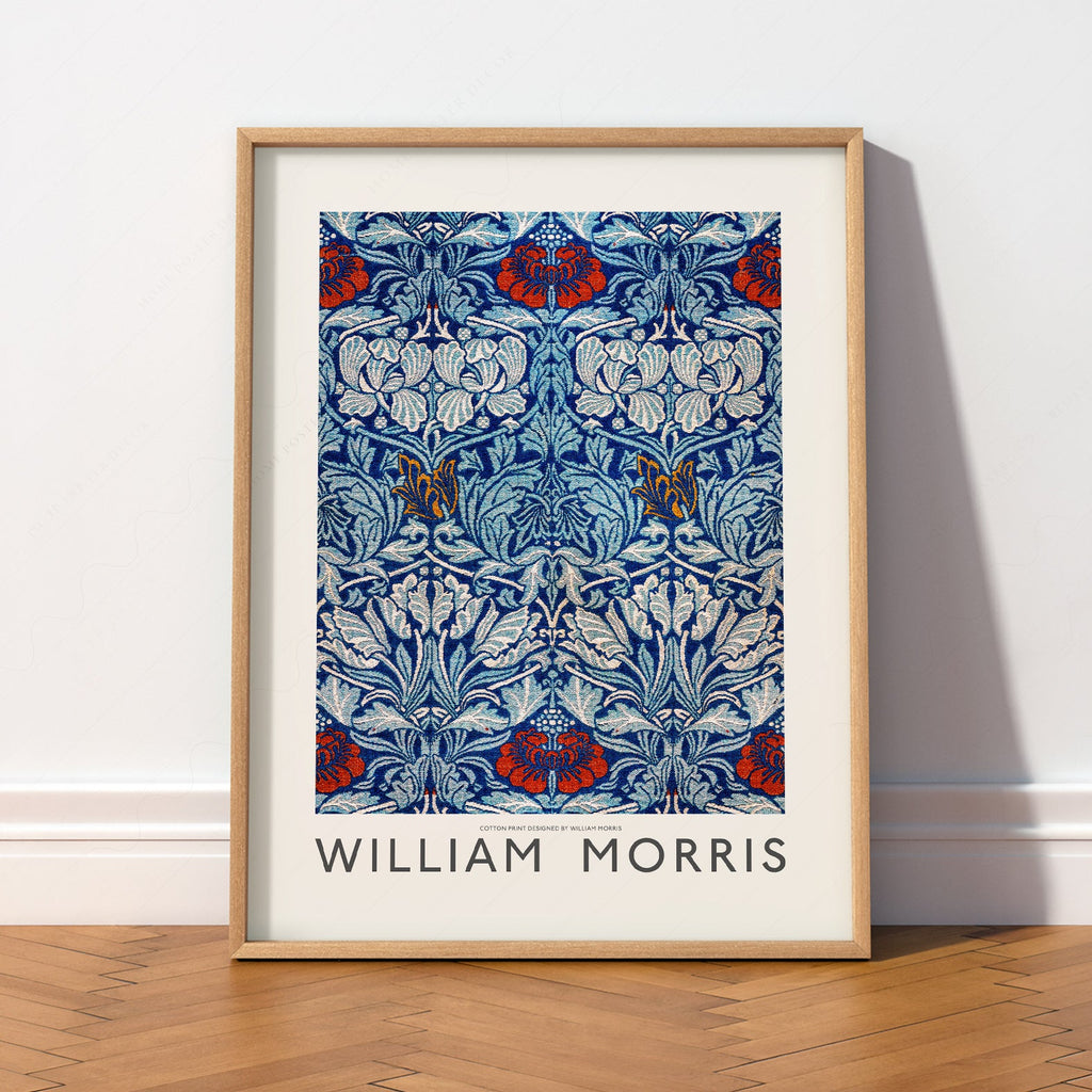 William Morris Blue Floral Cotton Print – Arts and Crafts Wall Art