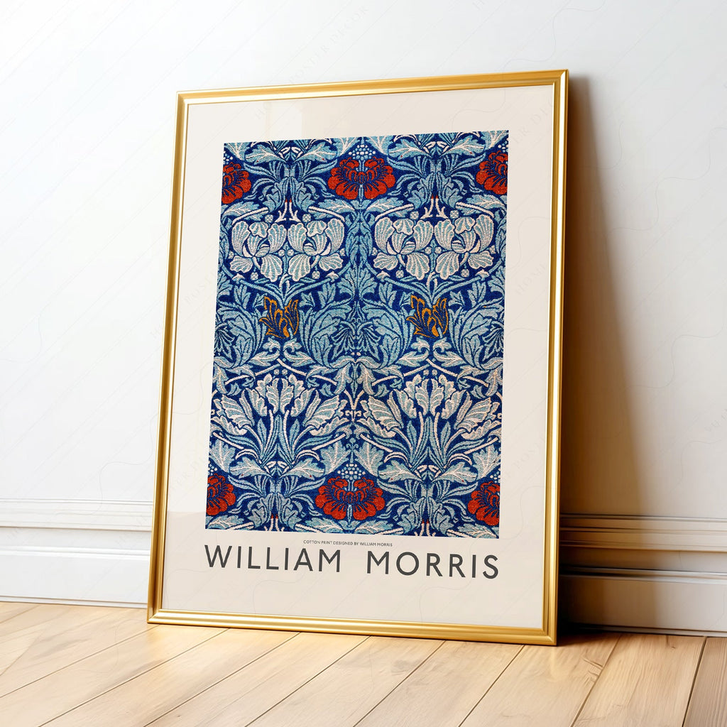 William Morris Blue Floral Cotton Print – Arts and Crafts Wall Art