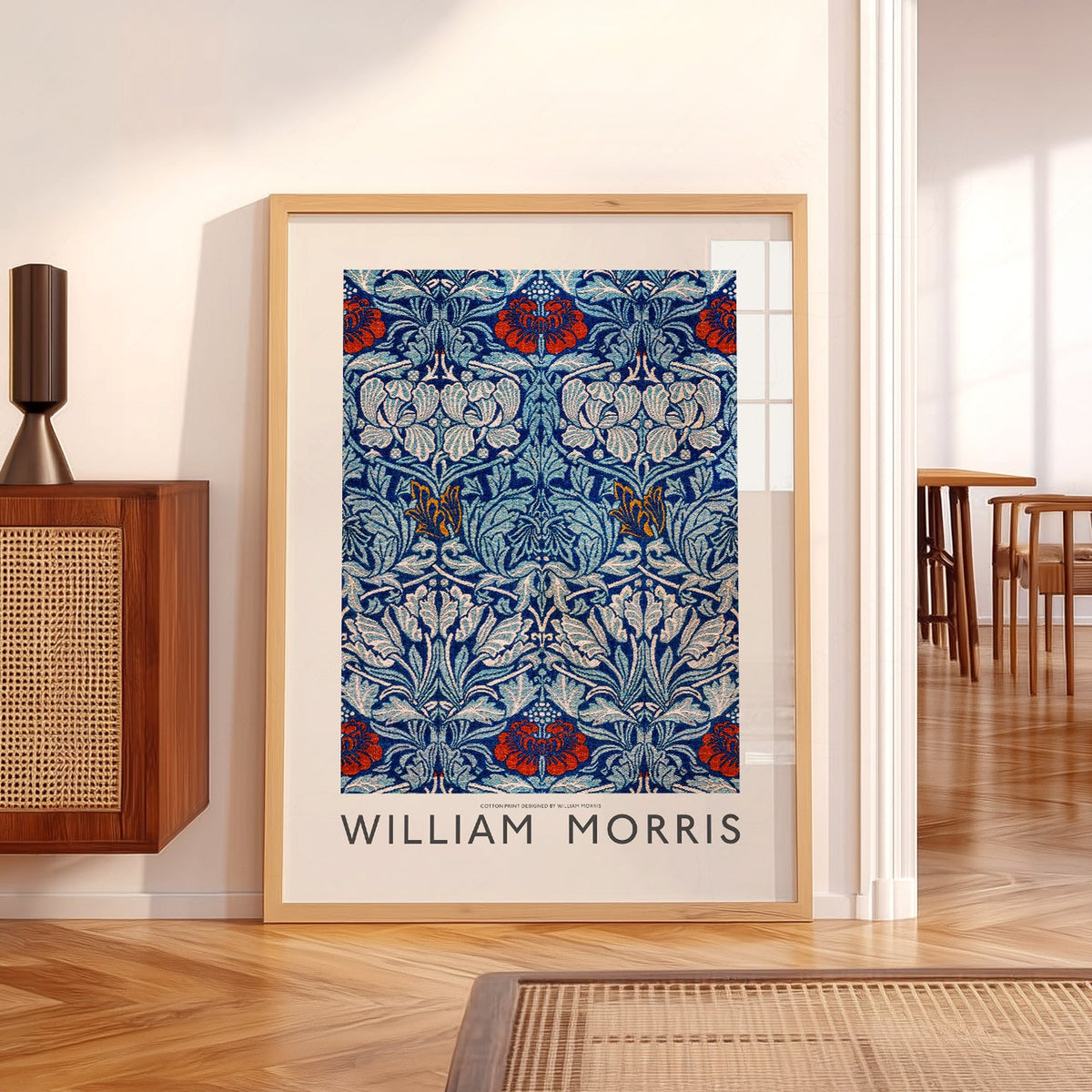 William Morris Blue Floral Cotton Print – Arts and Crafts Wall Art