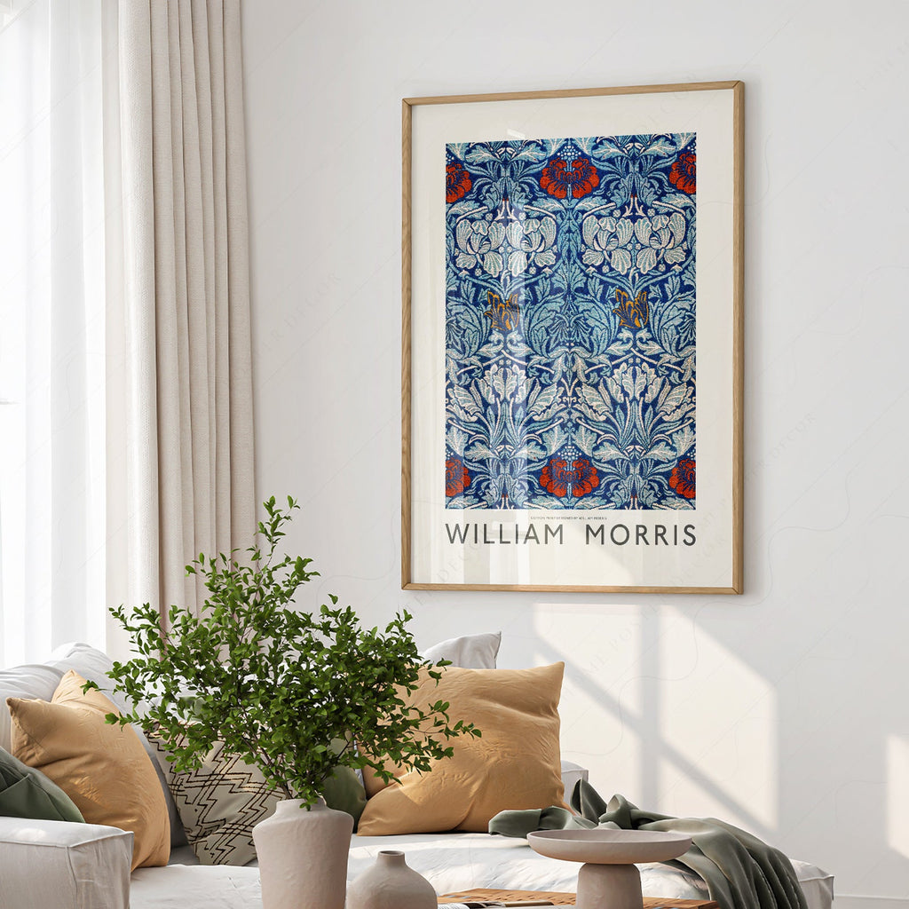 William Morris Blue Floral Cotton Print – Arts and Crafts Wall Art