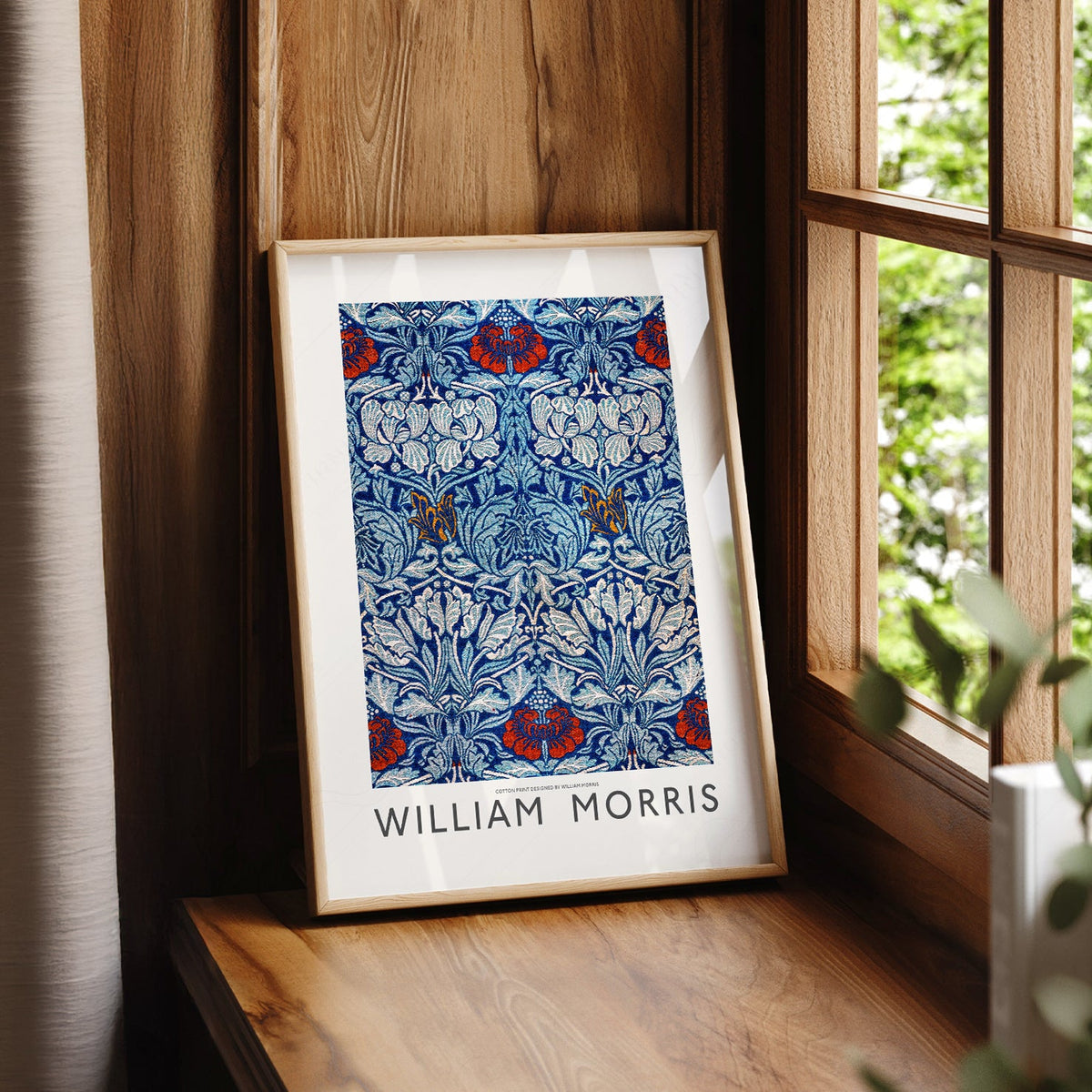 William Morris Blue Floral Cotton Print – Arts and Crafts Wall Art