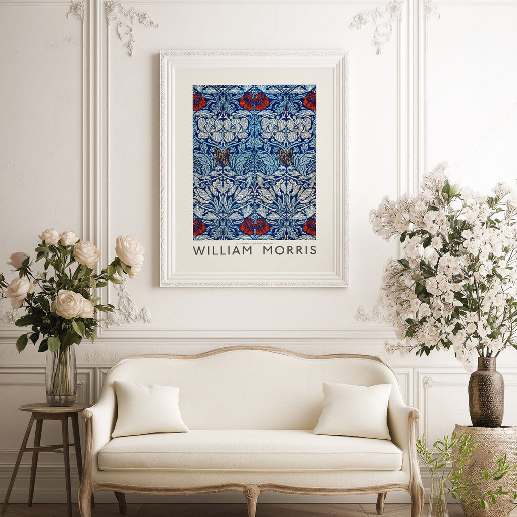 William Morris Blue Floral Cotton Print – Arts and Crafts Wall Art