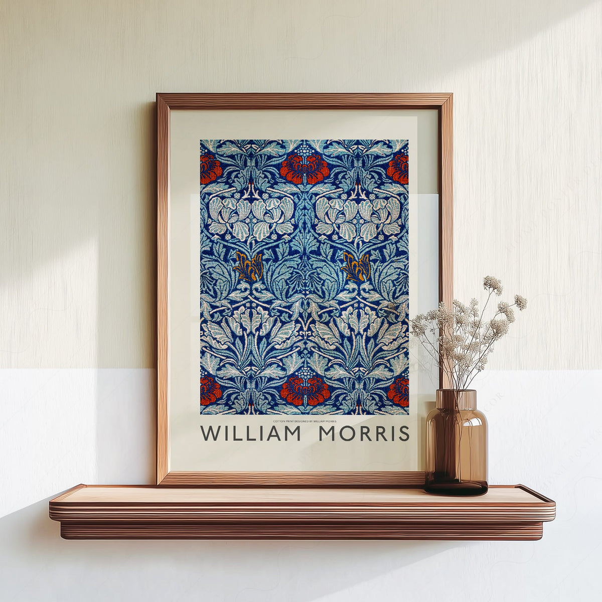 William Morris Blue Floral Cotton Print – Arts and Crafts Wall Art
