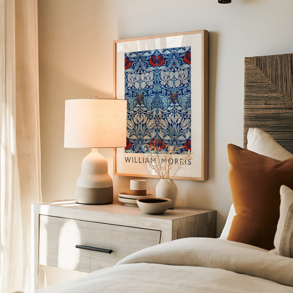 William Morris Blue Floral Cotton Print – Arts and Crafts Wall Art
